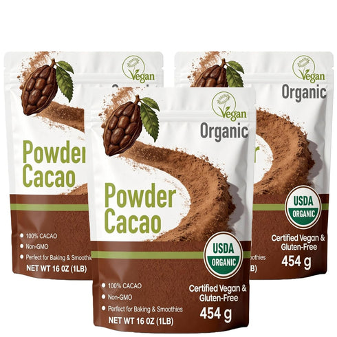 Amgwhhoo 452g/3pack, (3 Lbs - 48 Oz), Raw Organic Cacao Powder - Cold-Processed