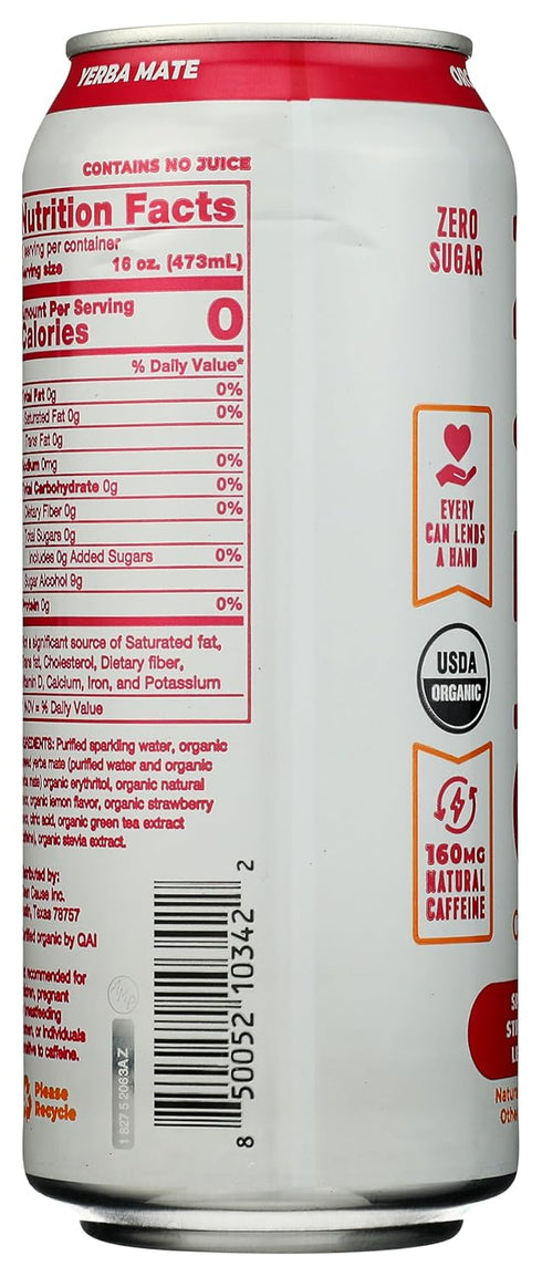 16 Oz Clean Cause Organic Strawberry Lemonade Sparkling Yerba Mate, Fl