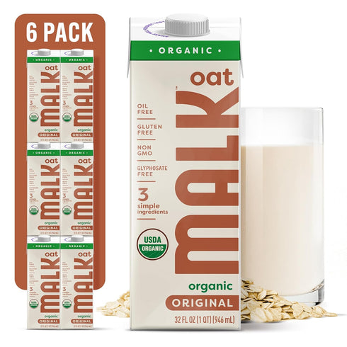 MALK Oat Milk (32oz, Pack of 6) Original Shelf Stable Organic Oat