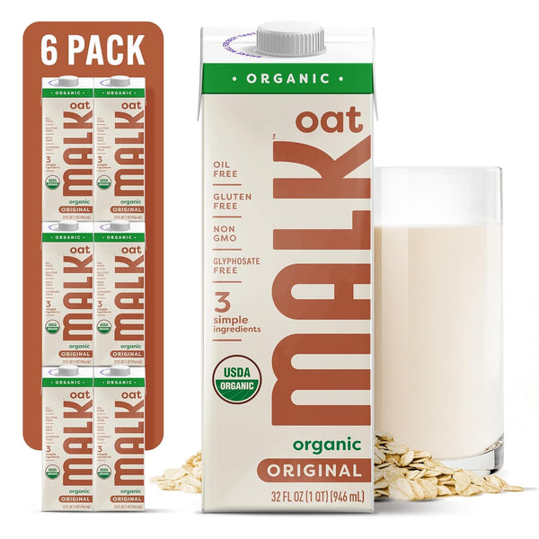 MALK Oat Milk (32oz, Pack of 6) Original Shelf Stable Organic Oat