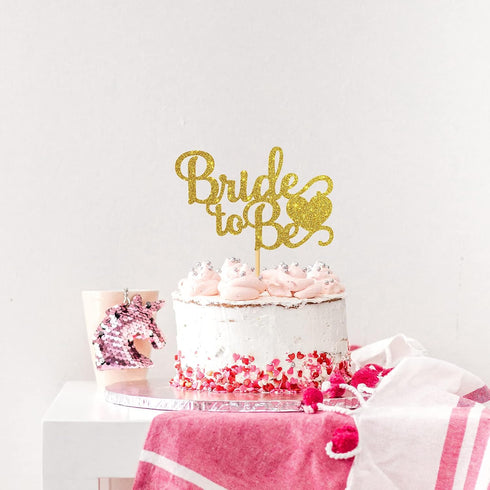 Bride to Be Cake Topper with Heart - Gold Glitter Decoration Supplies for Wedding Bachelorette Party Cake