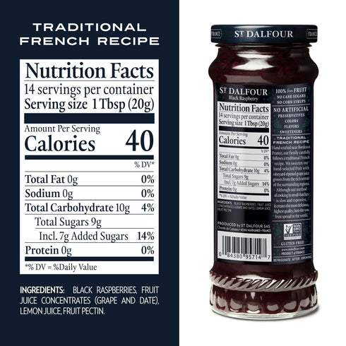 10oz 100% Pack 6 St. Dalfour Black Raspberry Fruit Spread - - from Fruit, No Artificial Ingredients, Non-GMO, No Cane