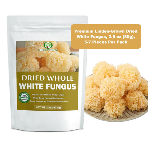 HOLFLYING 2.8 oz, Dried Whole White Fungus - All-Natural Snow Fungus Mushrooms - Linden Log Grown, Whole Natural