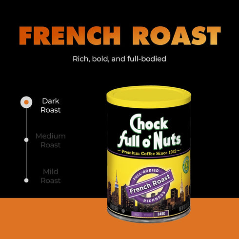 10.3 Oz Pack 6 Chock Full o' Nuts French Roast Ground Coffee Premium Beans in Recyclable Steel Can Rich Flavor & Aroma