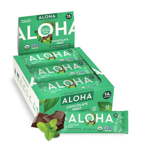 ALOHA Organic Plant Based Protein Bars, Chocolate Mint, 1.98 Oz (Pack of