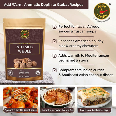 4oz (113G) 100% Spice Magic Nutmeg Whole | Gluten Free, Vegan and Non-GMO, Natural I Perfect for Coffee, Tea, Hot