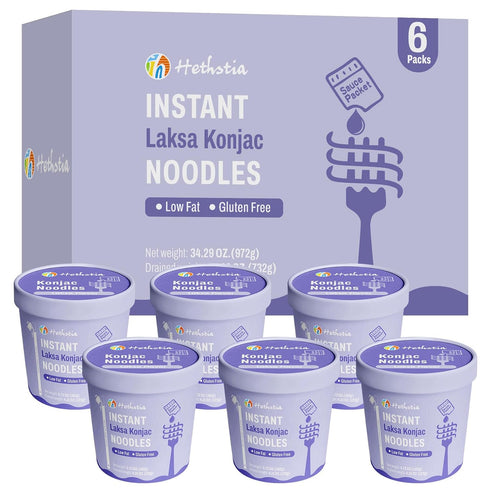 Hethstia Konjac Noodle Cup, Low-Carb Shirataki Noodles Pasta Laksa Flavor Soup, 6