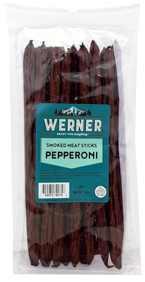 Werner Pepperoni Smoked Meat Sticks - 20 Pork and Beef Sticks Bulk