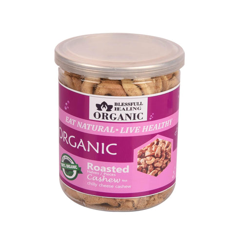Blessfull Healing 250 Organic Natural, Vegan Chilly Cheese Roasted Halves/Pieces Cashew Nuts Crunchy Kaju Gram