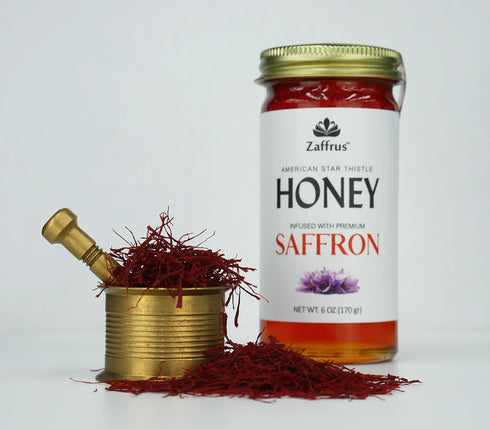 6 oz (170 Zaffrus - Saffron Infused Honey - American Star Thistle Honey Infused with Premium Saffron / gr)