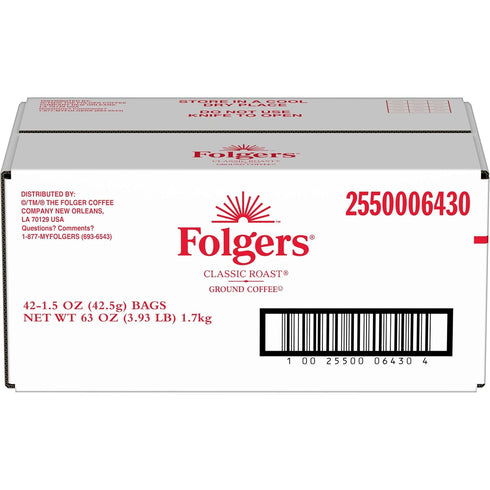 42-1.5 Packets, Packs Folgers Classic Roast Medium Roast Ground Coffee, Ounce Fraction frac