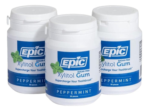 Epic 100% Xylitol Peppermint Chewing Gum, Sugar Free, Aspartame Free, 50 Pieces (Pack of 3)