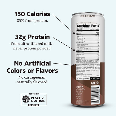32g 1g 150 2g 11 oz, 12 Slate Milk - High Protein Nutrition Shake - Milk Chocolate - Protein, Sugar, Calories, Net