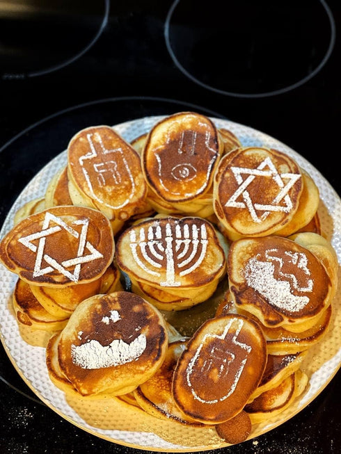 3D Kitchen Art Set 8 3.5-Inch-Scale of Hanukkah Stencils for Cappuccino, Sufganiyot, Pancakes, Bread, Hot Cocoa & Hot