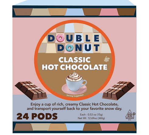 Double Donut Hot Chocolate Pods for Keurig K Cups Brewers, Single Serve