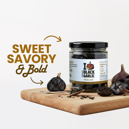 I Love Black Garlic 5 oz Organic Peeled Black Garlic Cloves in a Glass Jar Ready to Eat Sweet Savory Umami Ingredient