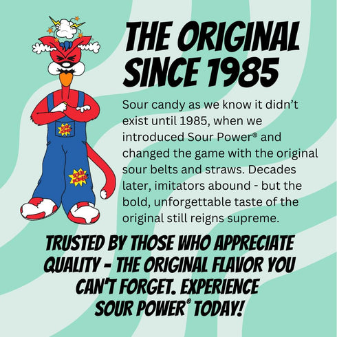 2.5 lb 1985, Sour Power Green Apple Candy Belts, Bulk Tub Resealable, Vegan Sour Candy Since Soft Chewy Sweet Tart