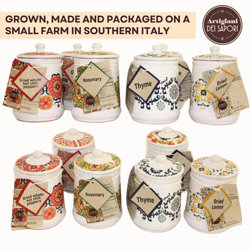 Italian Gifts Lemon Peel Granules in Handmade Ceramic Jar, Lemon Zest and Rind, Herb, Spice & Seasoning Gifts, Italy