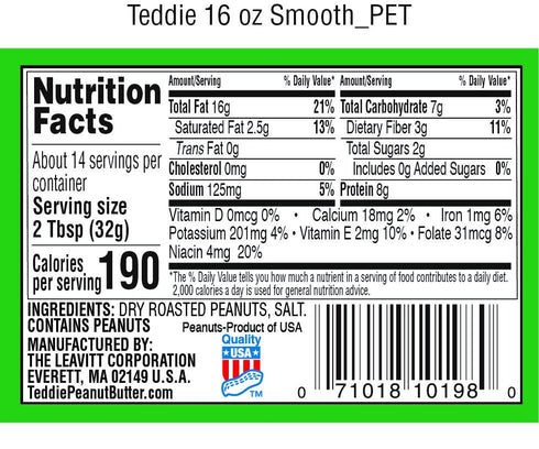 (Pack 3) Teddie All Natural Old Fashion Smooth Peanut Butter