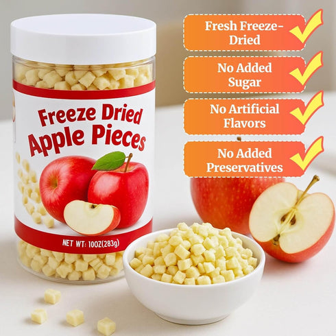 Egcina 10oz Freeze Dried Diced Apples Pieces- Crispy Apple Slices, No Sugar Added Dried Apple Chips, Delicious Fruit