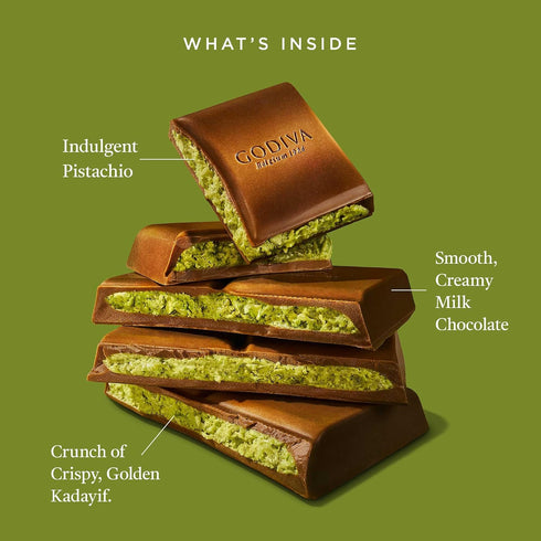 122g Godiva Dubai Style Milk Chocolate Bar, Gourmet Chocolate with Creamy Pistachio Filling & Crispy Kadayif, Premium