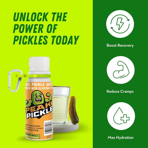 3oz (12 Pack Peak Pickle Pickle Juice Shots Electrolyte Beverage Made from Natural Pickle Brine Travel Size Sports