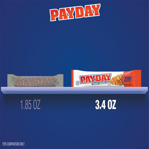 3.4 oz (18 Count) PAYDAY Peanut Caramel King Size, Candy Bars