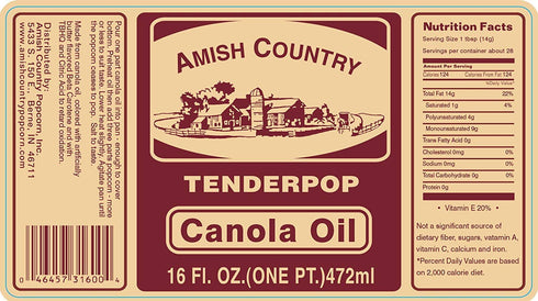 Country 16 oz (16 oz Amish Popcorn | Butter Flavored Canola Oil - | Old Fashioned, Non-GMO and Gluten Free Jar)