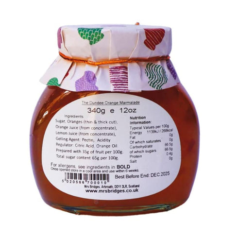 12oz (Pack 4) Mrs Bridges Dundee Orange Marmalade, Made in Scotland, Jar