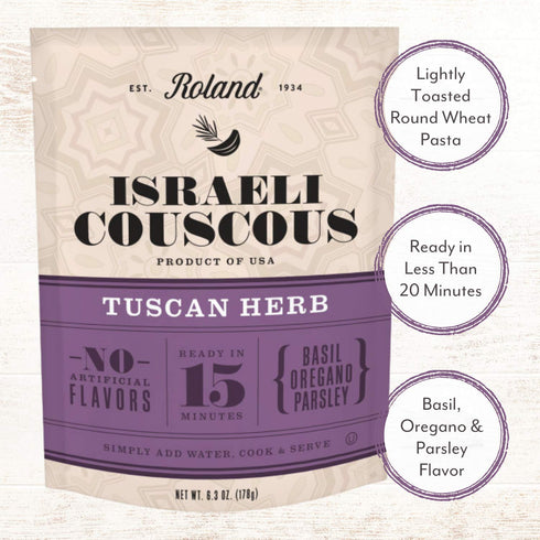 6.3-Ounce Roland Foods Tuscan Herb Israeli Couscous, Sourced in the USA, Pouch