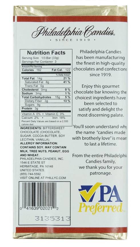 72% 3.5-Ounce Package Philadelphia Candies Signature Dark Chocolate For Wine Cocoa