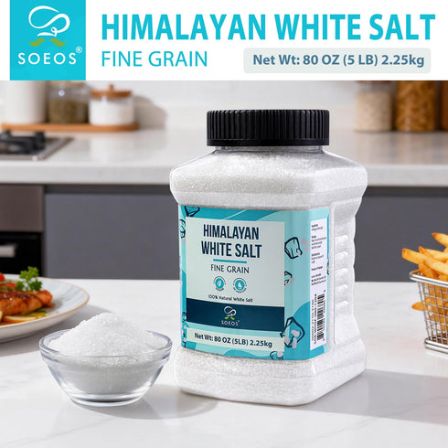 80 oz (5 lb 2.25 Soeos Himalayan White Salt Fine Grain, / kg), Salt for Cooking, Baking, Seasoning & Everyday Kitchen