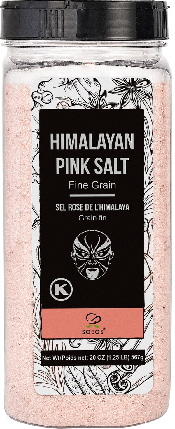Soeos Himalayan Salt - Fine Grain, 20 oz, Himalayan Pink Salt, Pure