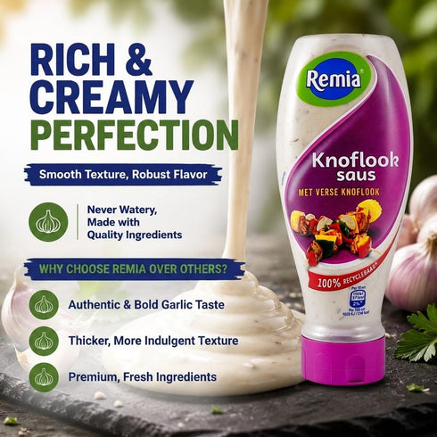 6-Pack 1925, (6 16.9 oz) Remia Knoflooksaus Dutch Condiment Squeeze Bottles, Authentic Yogurt-Based Recipe Since Made