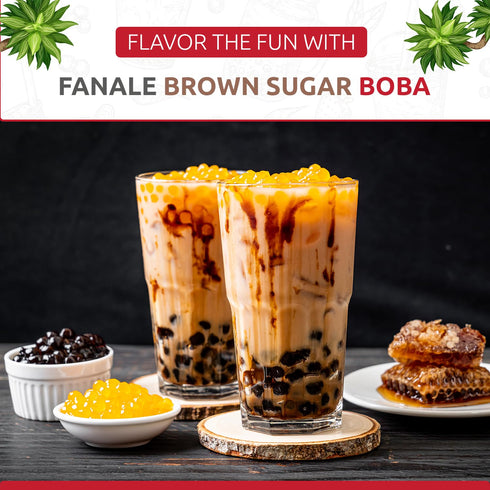 1 12 oz Fanale Brown Sugar Boba Tea Kit with Boba Pearls, US Boba Co Tapioca Pearl Made in USA Pound, Brown sugar boba