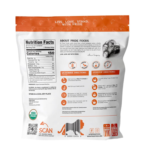 30 Pride Foods Rice 'N Grinds Hot Cereal - Gluten-Free, Non-GMO, Vegan-Friendly, Natural Rice Breakfast, Quick & Easy