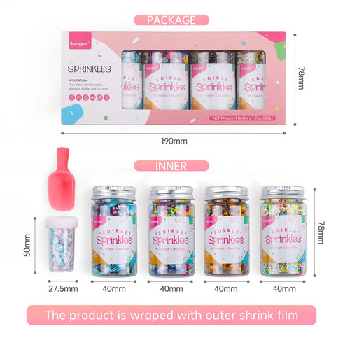 Sujoygar Sprinkles for Cookie Decorating, Food Grade, 50g/bottle, Edible Cake Decoration, Cupcake Toppers