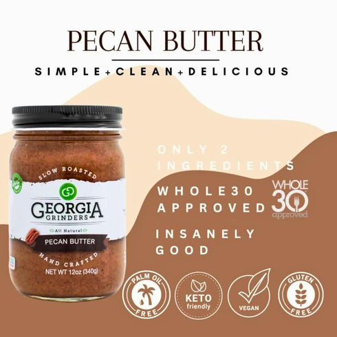 12 (2 Pack) Georgia Grinders Pecan Butter Creamy Gourmet Spread, No Sugar Added, Gluten-Free, Non-GMO, Keto & Paleo