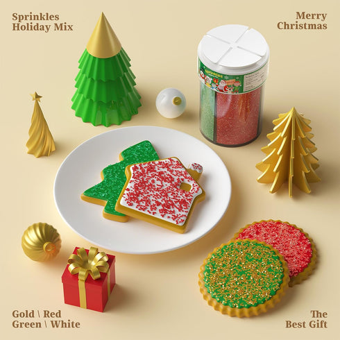 Wayin 6oz Christmas Edible Sanding Sugar Sprinkles, Coarse Sparkling Sugar with Red, Green, Gold, White, Perfect