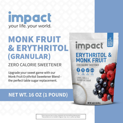 1 1 1lb Impact White Monk Fruit & Erythritol Sweetener Blend - Gluten Free, Zero Calories, Net Carbs, Keto, Vegan
