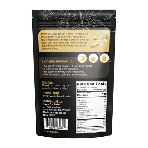 ORGFUN Vanilla Bean Powder 3.53 Oz, Pure Natural Ground Madagascar Vanilla Powder for Baking, Desserts, Coffee