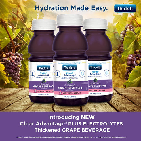 8 oz (24 Pack) Thick-It Clear Advantage Mildy Thick Grape Drink Plus Electrolytes, Nectar Consistency, Swallowing Aid