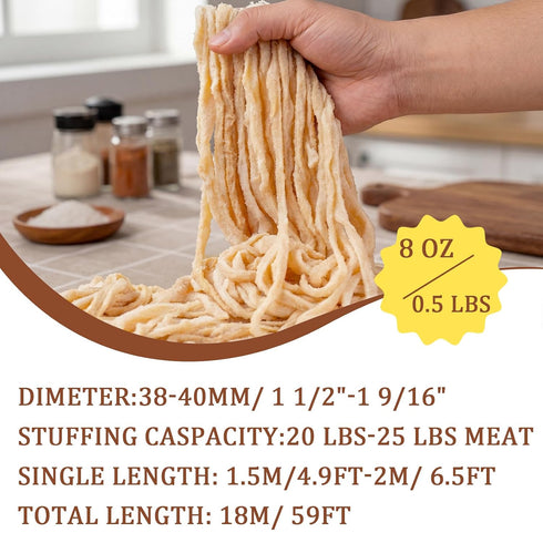 38-40mm 20-25 lbs 8 oz/0.5 lbs WAMSOFT Natural Salted Hog Casings for Sausage Edible Casing for Sausage Making,Stuffing