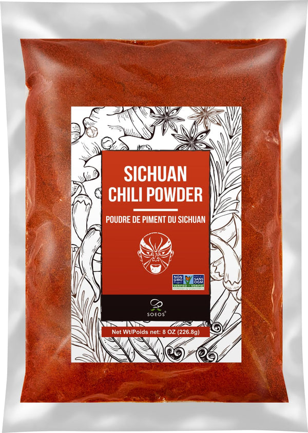 Soeos Premium Sichuan Chili Powder 8oz (226g) - All Natural, Savory Spicy Red Chili Powder from Dried Chillies