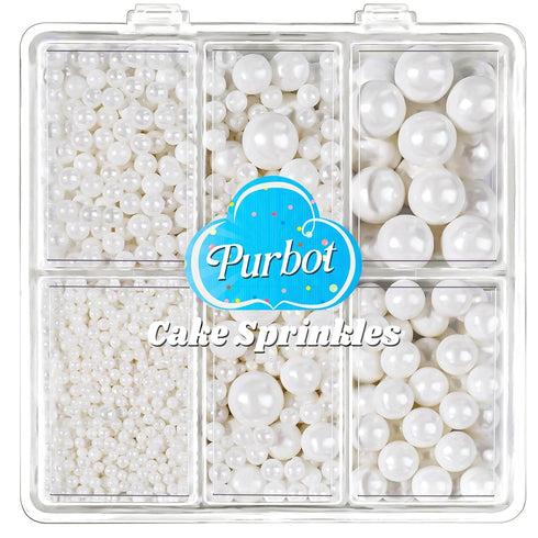White Pearl Sprinkles for Cake Decorating, 4 Sizes Sugar 130g/4.6oz, Cupcake, Ice