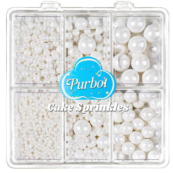 White Pearl Sprinkles for Cake Decorating, 4 Sizes Sugar 130g/4.6oz, Cupcake, Ice