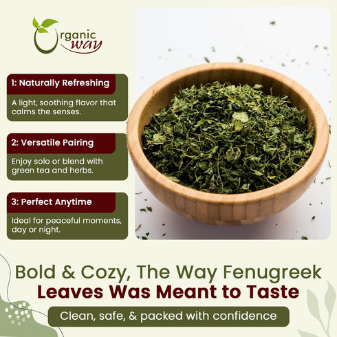 (2Oz.) Organic Way Fenugreek Dried Leaves (Kasuri Methi) - Organic & Kosher Certified | Raw, Vegan, Non GMO & Gluten