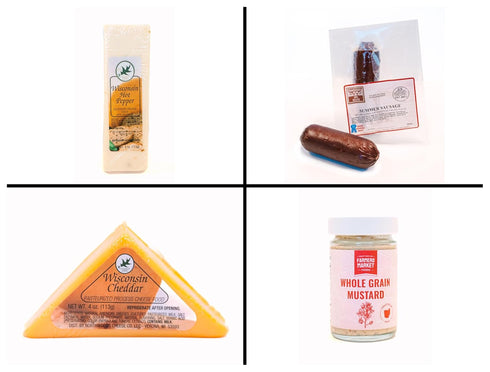 Summer Summer Classic Assortment | Cheese & Sausage Gift Box | Wisconsin Cheddar & Hot Pepper Cheese, Two Sausages