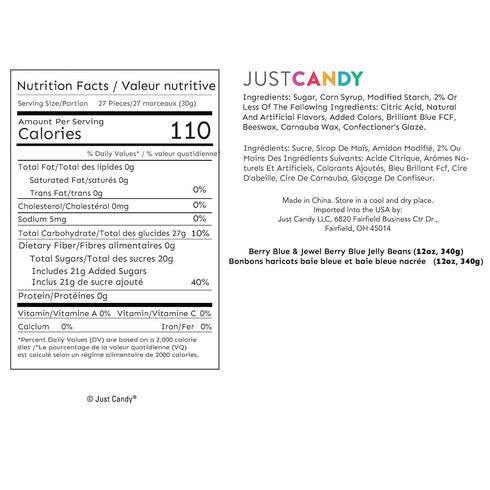 (12 oz, 300 Light Blue Candy Jelly Beans Bulk - Berry Flavored Chewy Candy Beans for Party Favors, Candy Buffets, Baby