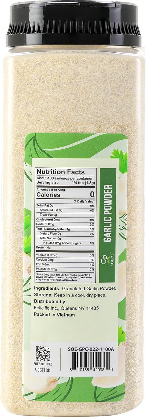 22 oz (1.3 lb) 624g, Soeos Garlic Powder, Granulated, Pure Garlic Seasoning, Granulated Texture for Cooking, Marinades